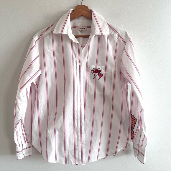 Zadig & Voltaire Tops - Zadig and Voltaire Tais Pop Raye Brod Shirt in vieux rose medium